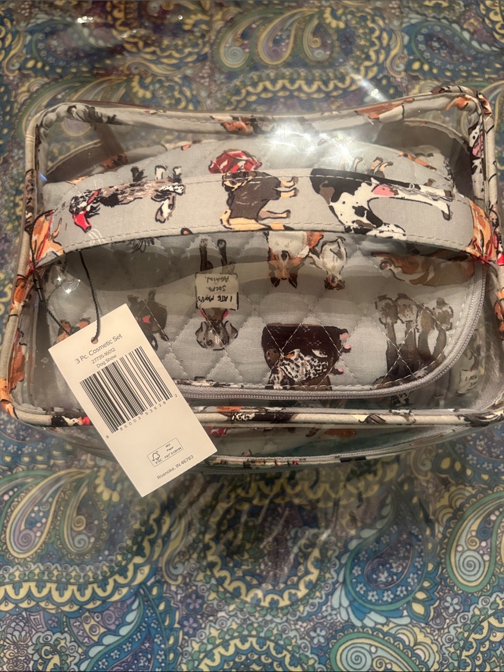 Vera Bradley Dog Show Print Clear Cosmetic Case w/ 3 pieces total of 4 pieces